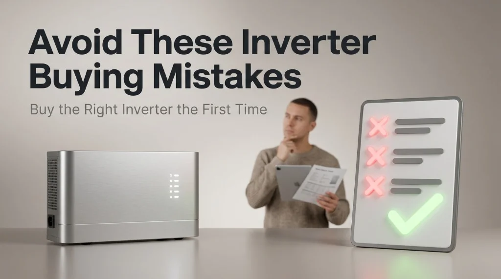 Person looking at a clipboard with common inverter buying mistakes crossed out