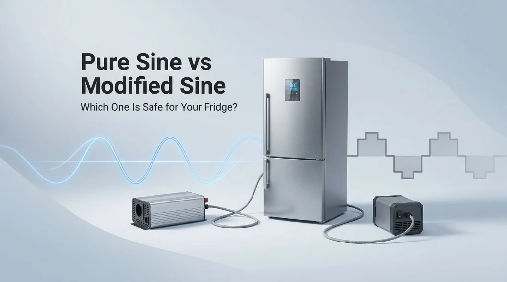 Visual comparison of pure sine wave vs modified sine wave for refrigerators